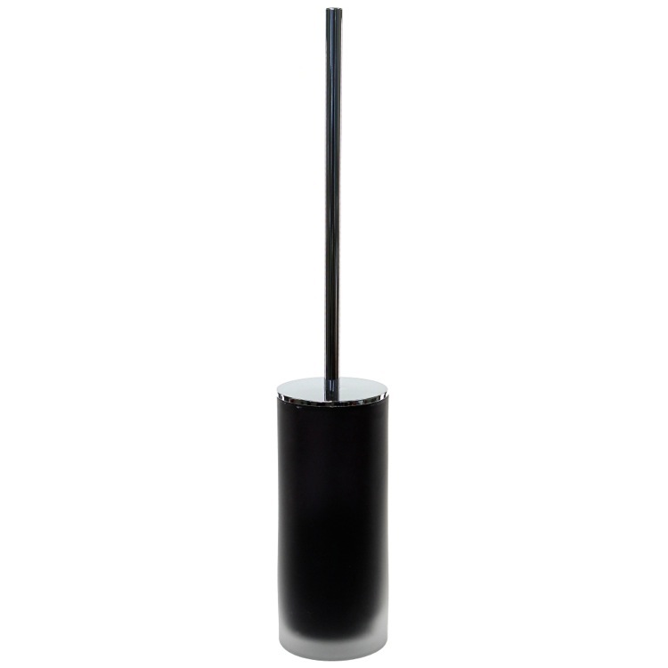 Toilet Brush, Gedy TI33-14, Black Frosted Glass Toilet Brush With Chrome Handle